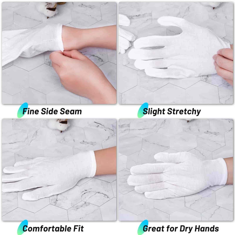 PAXCOO Cotton Gloves for Dry Hands, Paxcoo 20 Pairs Large White Cotton Gloves for Cosmetic Moisturizing and Inspection - Image 5